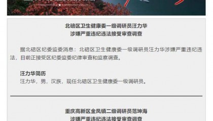 涉嫌严重违纪违法，重庆市两名干部接受审查调查